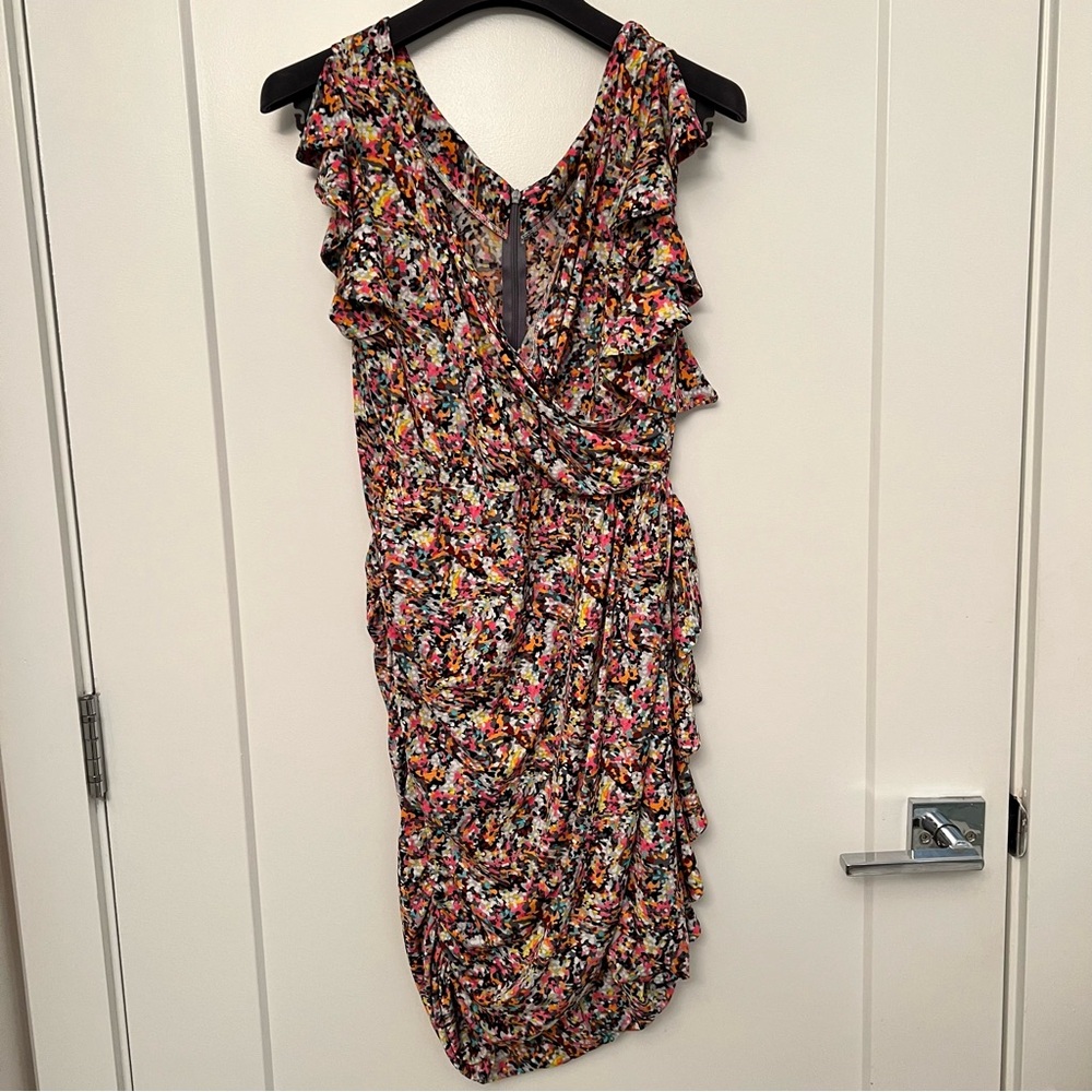 Another Edition- Bright Multi Color Ruched Ruffle Sleeveless Dress